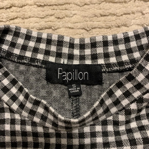Papillon Black & White Checkered Peplum Long Sleeve Shirt - Picture 2 of 4